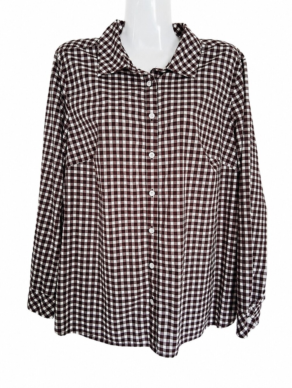 Talbots Burgundy Gingham Cotton Button Down Shirt 1X Classic Casual Top - Picture 2 of 5